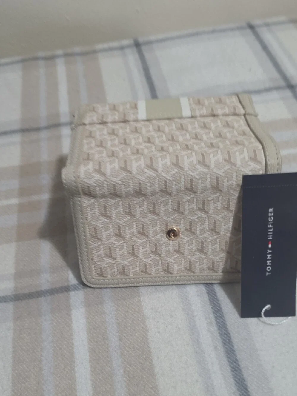 Tommy Hilfiger Beige & Cream Monogram Trifold Wallet